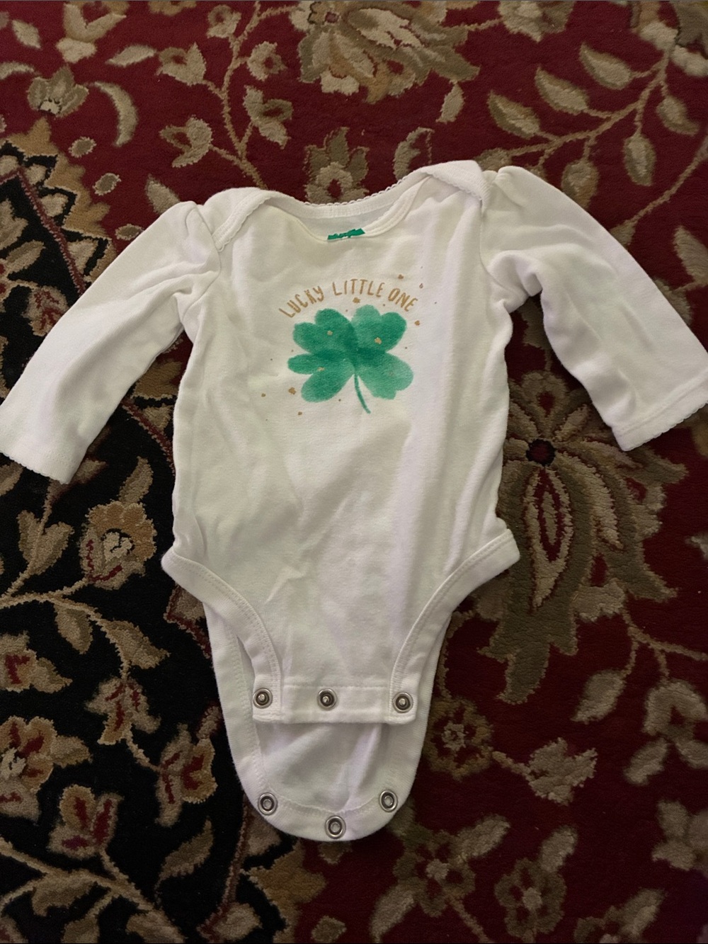 Carter's White Long-Sleeve One-Piece with Green Clover Graphic
